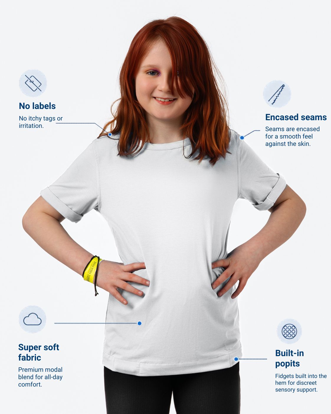Kids Fidget-T – Short Sleeve- White